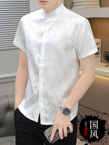 Ice Silk Short Sleeve Shirt Mens Open Cardigan Top Ultra-Thin Summer Quick-Drying Casual Shirt Breathable Polyester Fiber