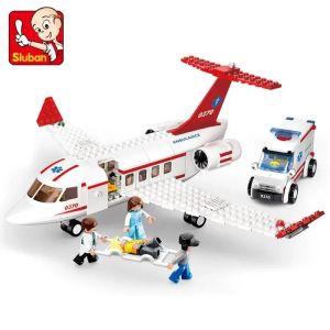 Sluban | Sluban Creative City Airbus Cargo Aircraft Plane Building Blocks Air Ambulance Airplane Model Bricks Educational Toys DIY Gifts