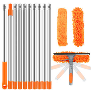 100-420 ซม.ขยายชุดทําความสะอาดหน้าต่าง 2 in 1 Double Sided Glass ไม้กวาดทําความสะอาด Duster Mop 180 °   เครื่องมือทําความสะอาดหน้าต่างหมุนได้