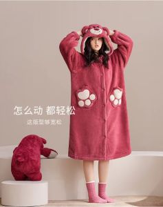 Adorable Blue Whale Coral Fleece Long Pajamas Womens Winter New Thickened Flocking Wide Plush Robe Home Clothes plus Size
