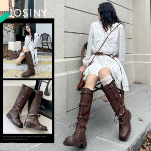Josiny | Thick Bottom Autumn/Winter New Vintage Knee-High Boots For Skirts