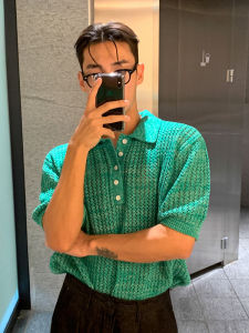 เสื้อยืดคอกลมแขนสั้นถักหลวมๆ สำหรับผู้ชาย MRCYC ฤดูร้อน 2024 เสื้อโปโลสไตล์เกาหลี ทรงหลวม ทรงเข้ารูป เส้นใยไนลอน