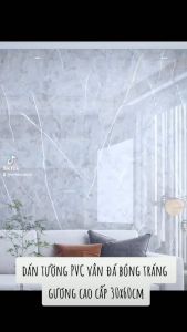 10 Tấm Dán Tường PVC Vân Đá Hoa Cương 30x60cm Miếng ốp PVC Vân đá bề mặt tráng gương mặt sau phủ tráng nhôm cách nhiệt chỉ cần lột ra là dán