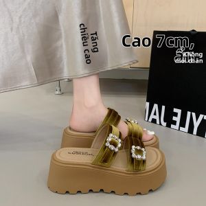 XUJIA | Dép Xăng Đan Nâng Cao Đế Dày Pha Lê Cho Nữ