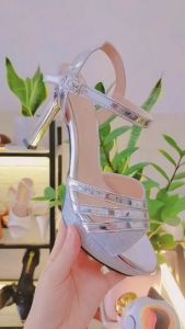 Giày sandal nữ cao gót 9cm hàng hiệu rosata hai màu đồng bạc thời trang cao cấp ro559