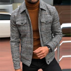Mens Casual Plaid Jacket Loose Fit Autumn Fashion Urban Style Long Sleeve Outerwear Single Button Closure Warmth Function