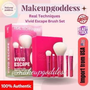 🌟SG SELLER🌟Real Techniques VIVID ESCAPE GLOW-TO-GO-Travel Brush Set + Mirrored Compact