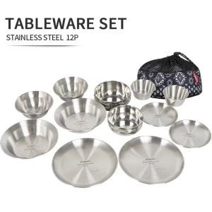 Mountainhiker | CLS&NOBANA 12PCS Outdoor Tableware Set Portable Camping Self Driving Tour Barbecue Family Household Dining Plate Bowl Plate