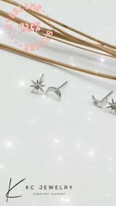 KC Jewelry S925 - White Gold Plated Moon-Star Diamond Stud Earrings
