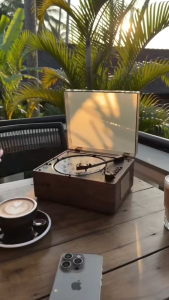 Aesthetic Retro Vinyl Record Player Suitcase Bluetooth Turntable with Built-in Speakers for Cozy Vibe
