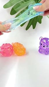 Schylling | Fidget Bear Toy Squishys Glitter Gummy Bear Needoh Small Cute Animal Anti Stress Fidget Splat Decompressions Vent Squeeze Toy