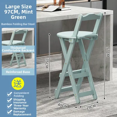 YUHONG | Foldable Modern Simple Solid Wood Bar Stool Home Living Room Backrest Real Wood High Table Chair Restaurant Counter Stool