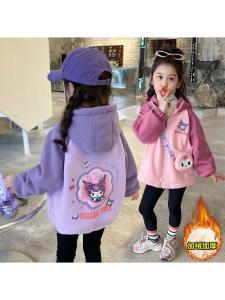Girls Thickened Fleece Cartoon Hooded Jacket Winter Clothes Childrens Fashion Top Korean Version Early Spring Autumn Outerwear