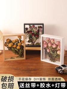 Handmade DIY Dry Flower Preservation Frame Elegant Tabletop Eternal Rose Flower Double-Sided Transparent Flower Frame Home Decor