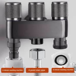 Brass one in three out three-way control washing machine chrome/gray faucet three-way triangle valve G1/3Mini multifunctional