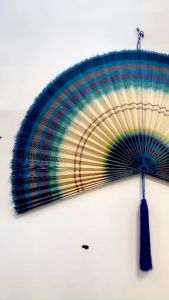 Quạt treo tường màu xanh trang trí chất liệu mành tre  Quạt treo tường trang trí  Quạt cổ trang  Trang trí tường Bemiao Shop