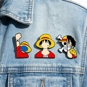 Bandai | Anime Pirate Character Enamel Pins Straw Hat Boy Metal Lapel Brooches Cartoon Skull Logo Decorative Pins Fans Collectors