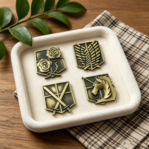 Bandai | Vintage Bronze Shield Enamel Pin Collection Anime Military Crest Lapel Brooches Hard Badges with Wings Rose Cross Swords