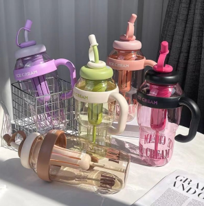 1300ml Macaron Tumbler With Straw Handle Thermos Cup Large Capacity Water Bottle Drink Bottle For Kids Portable Wide Mouth Drinking Cup Cute Belly Iced Straw Cup Outdoor Travel Kettle