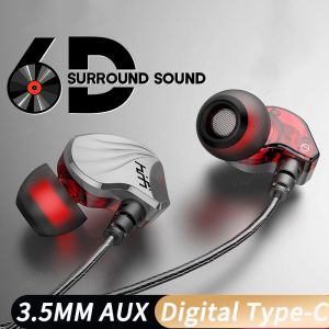 Wired Earphone 3.5mm AUX/Type C In-Ear HIFI 6D Surround Bass In-Ear Game Music Headsets With MIC For Samsung Huawei Xiaomi PC