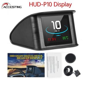 อุปกรณ์นำทางรถยนต์รหัสความผิดปกติของเครื่องยนต์กล่องแจ้งเตือนความเร็วเกินกำหนดหน้าจอแสดงผลบนรถ HUD ดิจิตอลอัจฉริยะระดับสากลและ P10 OBD2มิเตอร์