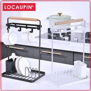Locaupin Cups Holder Coffee Cup Shelf For Counter Mug Stand Organizer With Sturdy Hooks Plate And Spoon Holder