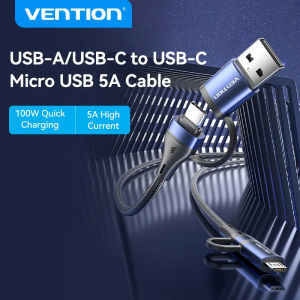 Vention 5A Cáp dữ liệu hợp kim nhôm bông dệt lưới bốn trong một sạc 100W cao sạc tốc độ USB 2.0 một Nam + C Micro-B nam cho Xiaomi máy tính xách tay Samsung Máy tính bảng và điện thoại di động