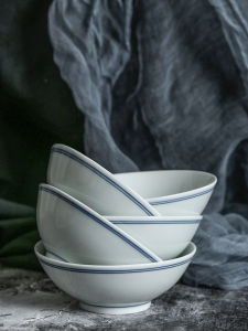 5/6/7/8 Inch New Chinese Open Ceramic Tableware Minimalist Style Blue Edge Rice Bowl Noodle Bowl Commercial For Home