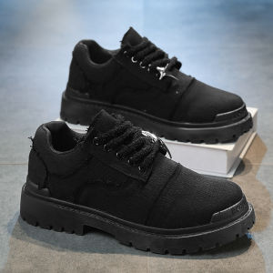 Elevating Thick Sole Retro Black Canvas Martin Shoes