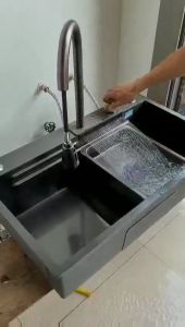 Chậu Rửa Chén Bát INOX SUS304 VÒI ÂM NANO- Chậu ( Bồn ) rửa chén bát 1 hộc 1 hộc lớn 7846 VA