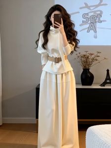 Ge·an·fei | Váy Cổ Cao Màu Trắng Thanh Lịch Thu Mới