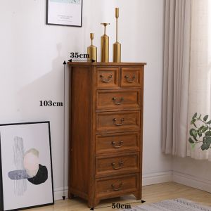 HENGDEMU | Vintage Blue and White Solid Wood Multi-Drawer Storage Cabinet