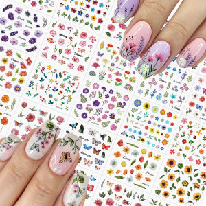 30Pcs 3D Mix Colorful Flower Butterfly Nail Stickers Spring Floral Leaf Self-Adhesive Nails Decal Summer Floral Manicure Sliders