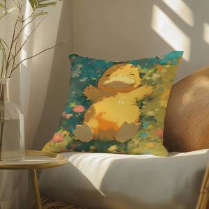 Bandai | Pokemon Johto Starters Anime Plush Pillow Cover Soft Short Plush Cushion Cover For Sofa Bedroom Home Decor Gift