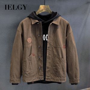 IELGY Vintage Casual Spring and Autumn Coat Mens Workwear Handsome Jacket
