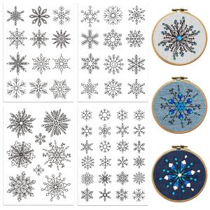 4 Sheets Water Soluble Stabilizer Embroidery Pattern Sticky Instant Embroidery Paper Washable Snowflake Christmas pattern