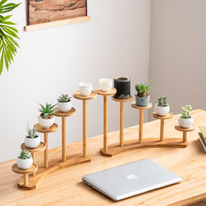 Bamboo and Wood Desktop Storage Rack Office Desk Multi-Layer Storage Art Zone Cosmetics Small Ornaments Display Storage Flower Rack