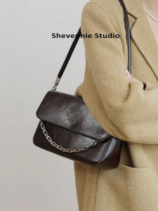 Shevennie Genuine Leather Tote Bag Underarm Crossbody Large Capacity Womens Bag Vintage Style Chain Element Shoulder Strap