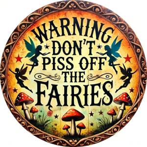CIFBUY Wrought Iron Wall Art Vintage Fairy Warning Sign Rustic Metal Home Bar Man Cave Decor