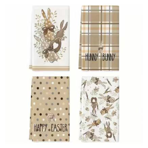 4Pcs Easter Light Brown Plaid Rabbit Kitchen Towels 40Cm*60Cm Towel Set Super Absorbent Soft Cleaning Cloth Cooking and Baking Tea Towel Hand Towel Cleaning Cloth Dishcloth Kitchen Decoration Living Room Decorations Kitchen Essentials Home E...