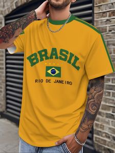 The 2025 summer new mens T-shirt with Brazilian print round neck is a casual and comfortable outdoor mens wear