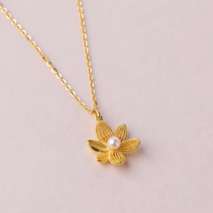 Chow Sang Sang 周生生 999.9 24K Gold Dainty Gold Blossom Lily Pearl Necklace for Women Size 47cm 95735N