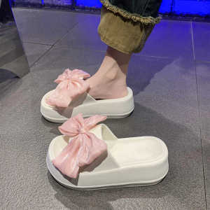 Fashionable Butterfly Knot Sandals Womens Summer Outdoor Thick Bottom Slip-On Shoes Korean Style High Heel EVA Material