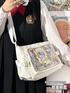 Khuôn Viên Phổ Thông Đơn Giản Túi Đeo Chéo Đeo Vai Đơn Màu Trơn Xuyên Thấu Nữ JK Anime Túi Búp Bê Túi Đau