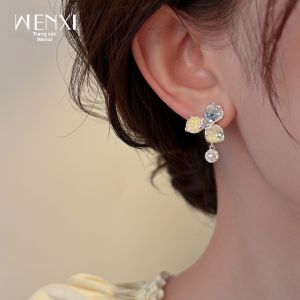 WENXI | Bông Tai Thiết Kế Độc Đáo Hình Cỏ Ba Lá Màu Sắc Đầy Dopamine