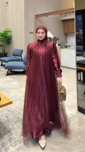 Leya Dress Velvet Brukat Mix Tille Fashion Wanita Gamis Kondangan Lebaran Elegan Terbaru 2026 Viral