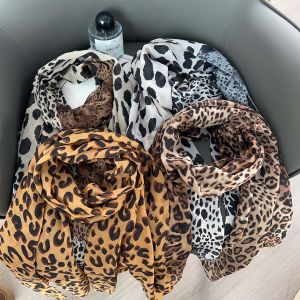 47x145cm Vintage Leopard Printing Chiffon Silk Scarf Women Soft Thin Shawl Casual Elegant
