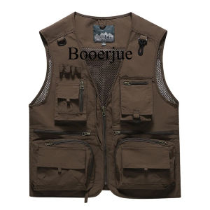 Summer Work Vest for Outdoor Activities Hiking Cycling 6XL Fishing Vest Breathable Fishing Travel Mesh Vest with Zipper Pockets