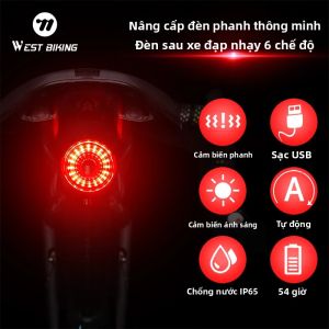WEST BIKING Đèn LED Chống Nước Xe Đạp Đèn Hậu Tự Động Thông Minh Cảm Biến Phanh Đèn Hậu Phụ Kiện Xe Đạp Đèn Sạc Hợp Kim Nhôm