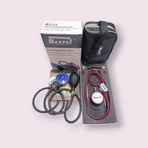 Baxtel Aneroid Sphygmomanometer With Burgundy Deluxe Stethoscope Set